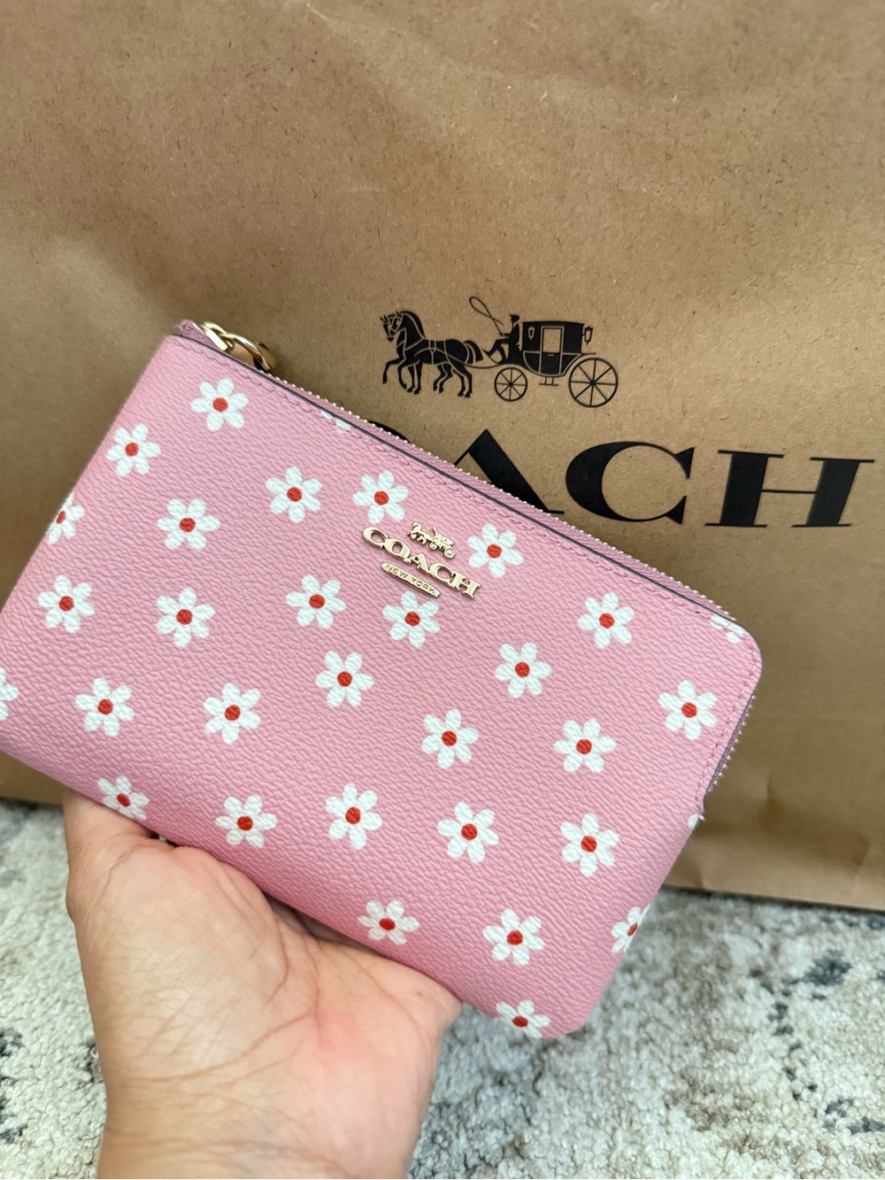 Coach Pink Wristlet with Gold Logo - Picture 2 of 10